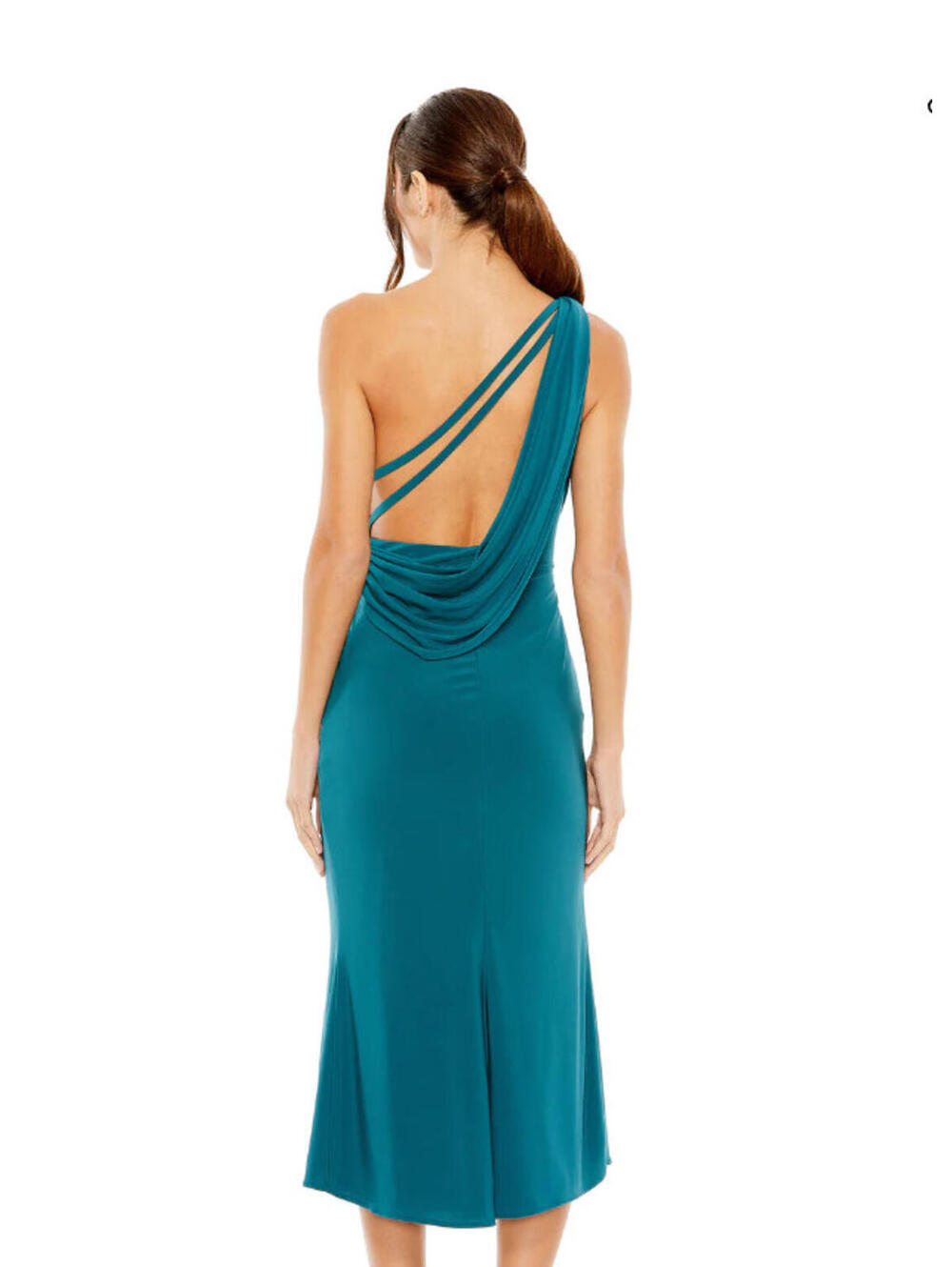 NWT Ieena Mac Duggal Jersey Teal Peacock Cowl Back One Shoulder 27140 Small